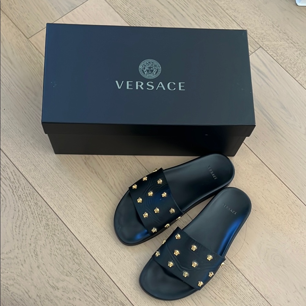 Versace Medusa Head Studded Leather Slides